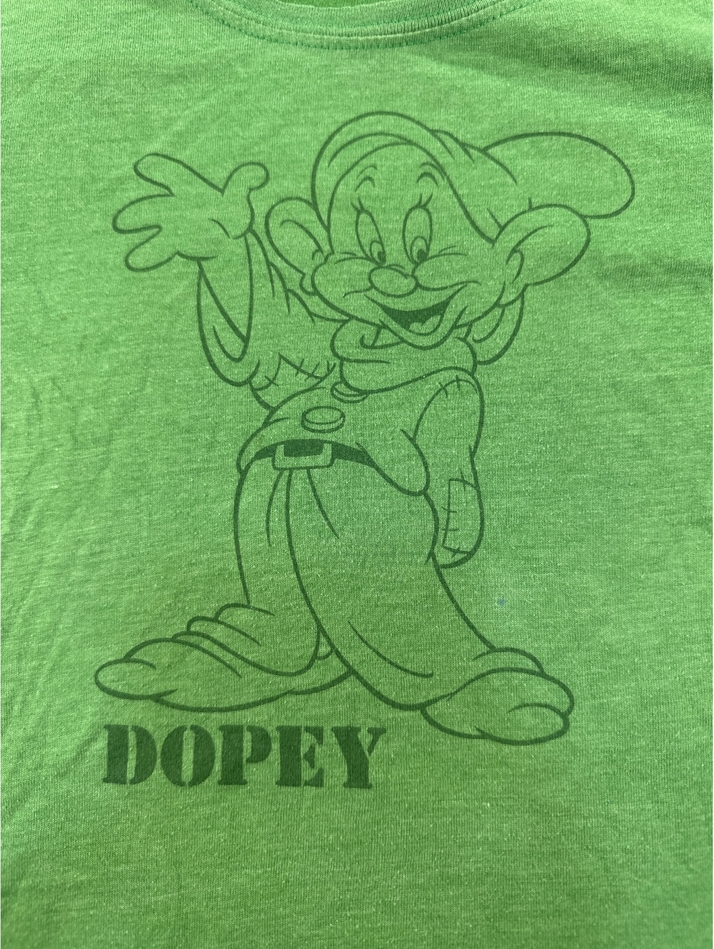 Disney Women's Graphic Tee Dopey Snow White and the Seven Dwarfs Medium Green